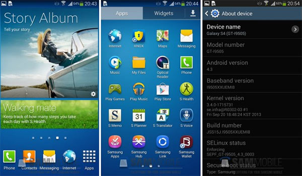 Android 4.3 Jelly Bean in esecuzione su Samsung Galaxy S4