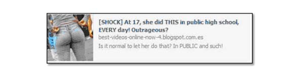 Un tipico esempio di shock-spam: un URL che cattura l'utente con un contenuto emotivo. Una volta cliccato, si viene reindirizzati a una pagina che cattura dati personali.