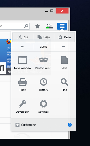 Il nuovo menu personalizzabile di Firefox Australis.