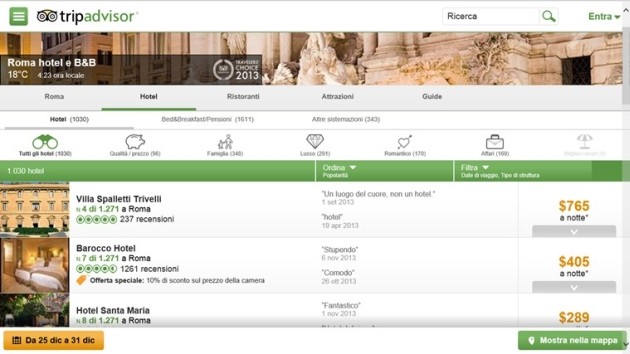 L'app TripAdvisor per Windows 8.1 che Microsoft ha integrato in Bing Smart Search.