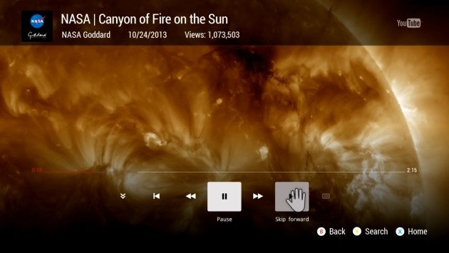 L'app YouTube preinstallata sulla Xbox One.