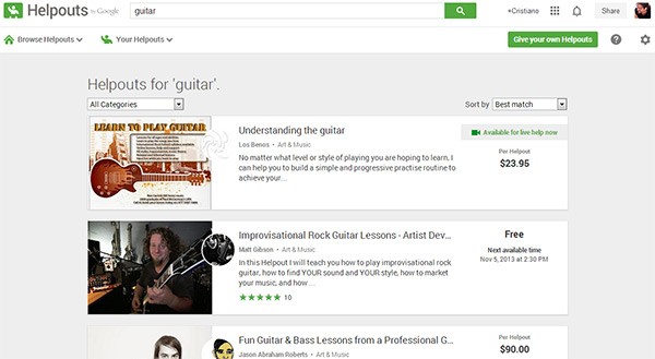 Ecco i risultati di Google Helpouts per chi cerca lezioni di chitarra online