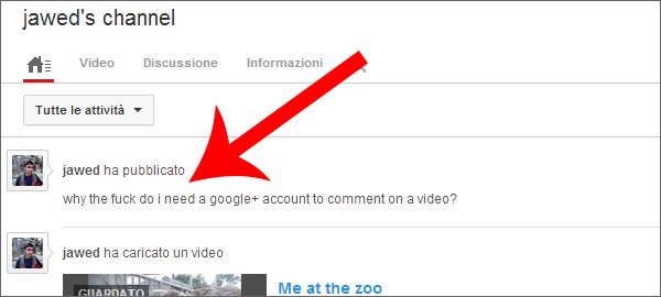 L'intervento di  Jawed Karim su YouTube, per dire la propria sul nuovo sistema di commenti che prevede l'integrazione di Google+
