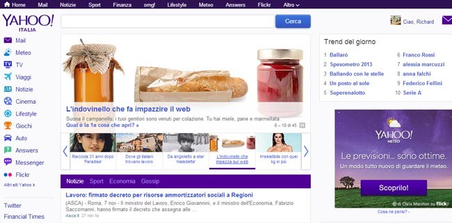 Nuova Home Page di Yahoo