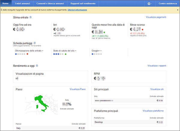 L'homepage di AdSense dopo il restyling