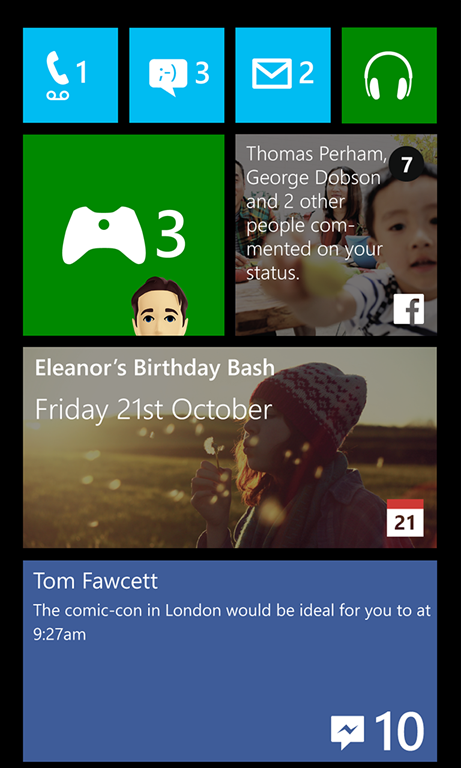 Le live tile principale e secondaria di Facebook per Windows Phone 8.