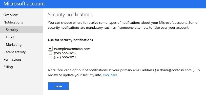 La nuova opzione per la notifiche dell'account Microsoft.
