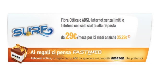 ADSL Fastweb: in regalo 40€ di buoni sconti Amazon