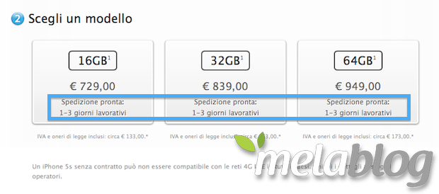 iPhone 5s, le consegne scendono a 1-3 giorni in molti Apple Store