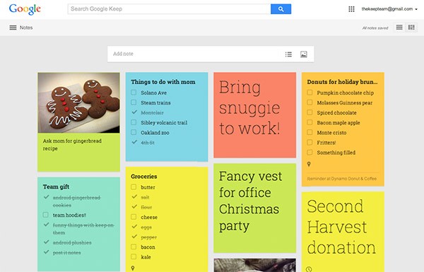 La nuova interfaccia Web di Google Keep