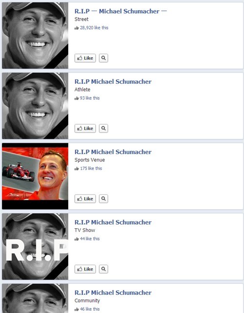 Cercando Michael Schumacher su Facebook