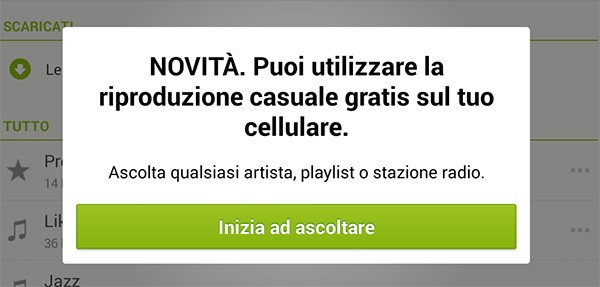 Spotify consente di ascoltare brani musicali in streaming gratuitamente su Android e iOS, con la riproduzione casuale
