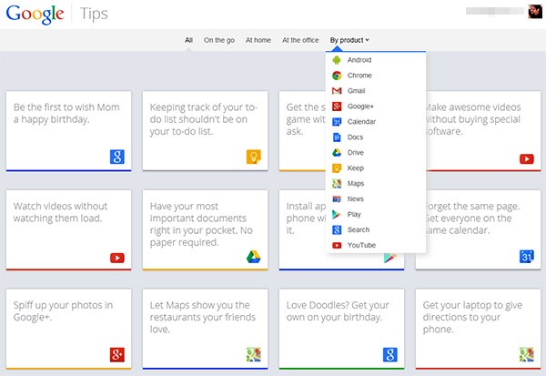 L'interfaccia di Google Tips, chiaramente ispirata alle schede dell'assistente Google Now
