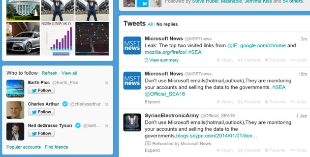 L'account Microsoft News su Twitter pochi minuti dopo l'attacco.