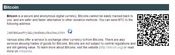 Le istruzioni di Wikileaks per donare coi Bitcoin. Il sito invita a utilizzare questa moneta in quanto crittografata e anonima. Cliccando sul bottone refresh si produce ogni volta una stringa diversa: l'indirizzo al quale spedire, dal proprio wallet, i BTC sul conto di Wikileaks.