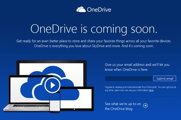 Il nuovo sito del servizio Microsoft OneDrive.