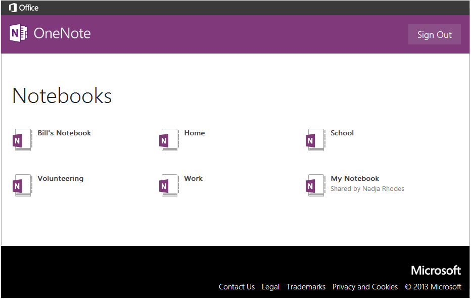 La nuova interfaccia del sito OneNote.com.
