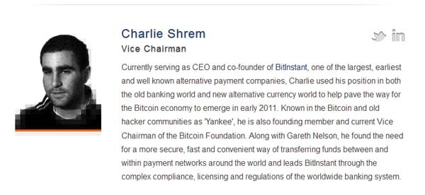 Charlie Shrem, arrestato oggi a New York, è nel board della Bitcoin Foundation, tuttora online. Il sito di Bitcoin Exchange da lui fondato, invece, risulta irraggiungibile.