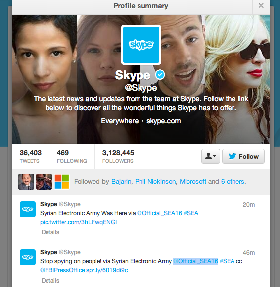 I tweet pubblicati dal SEA sull'account Skype.