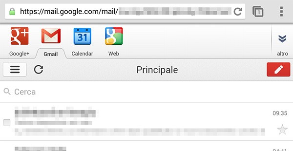 La versione di Gmail accessibile tramite browser mobile