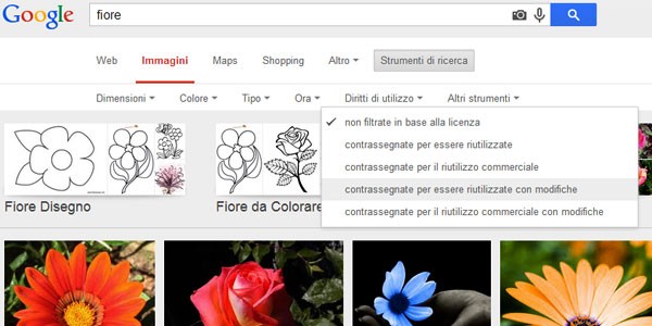 Da oggi è possibile filtrare le immagini trovate con Google in base ai diritti di utilizzo, direttamente dalla pagina dei risultati
