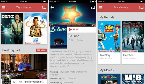 Screenshot per l'applicazione Google Play Movies in versione iOS
