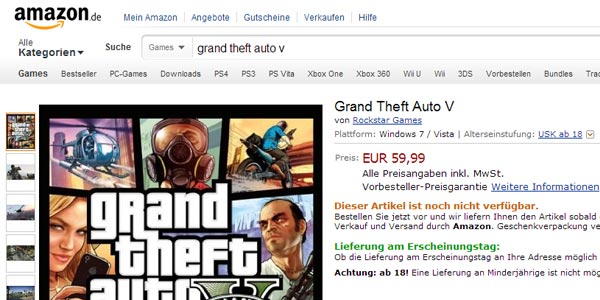 La versione PC di Grad Theft Auto 5 è disponibile per il pre-ordine su Amazon Germania