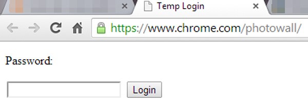 Il modulo con il campo di testo per la password, visualizzato all'indirizzo chrome.com/photowall