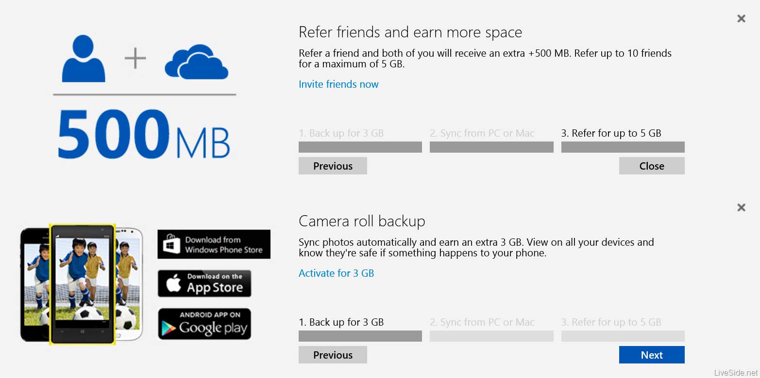 I due bonus che offrono 8 GB di spazio extra su OneDrive.