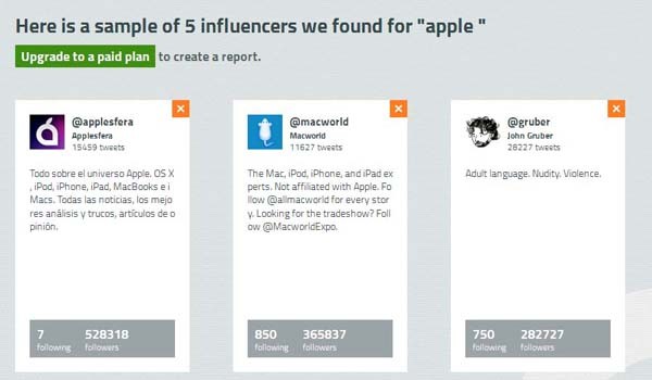 Un esempio di come funziona il finder di Buzzoole: la query sul termine "Apple".