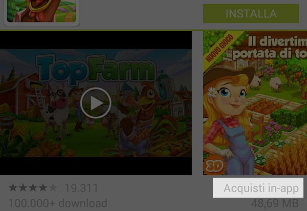 L'applicazione Play Store su Android segnala la presenza di acquisti in-app già dal mese di dicembre