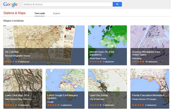 L'interfaccia di Google Maps Gallery