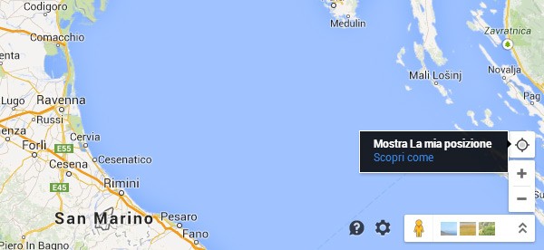 Il pulsante "Mostra la mia posizione" integrato nell'interfaccia di Google Maps
