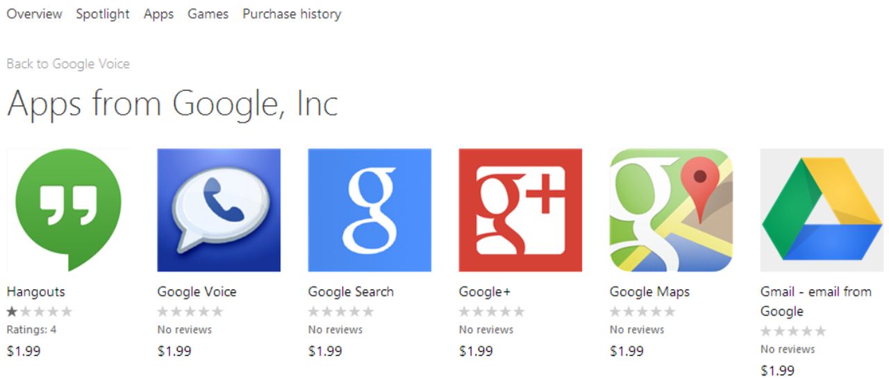 Windows Phone, rimosse sei app Google dallo store