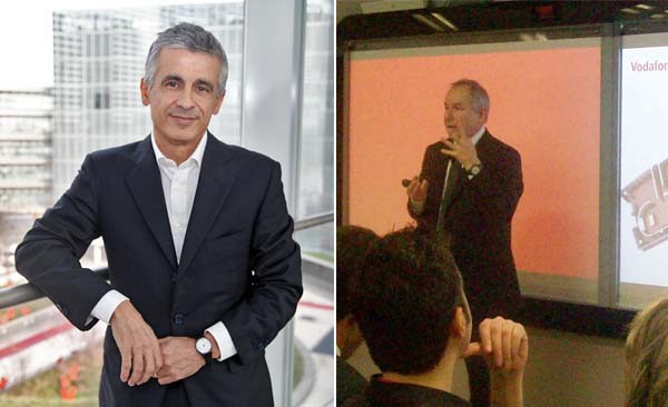 A sinistra: Aldo Bisio, amministratore delegato di Vodafone Italia dal 1° gennaio di quest'anno. Dal 2004 al 2006 è stato Direttore Generale di RCS quotidiani. Ingegnere meccanico, ha lavorato in McKinsey. A destra: Ferruccio Borsani, direttore commerciale. Ha presentato il Vodafone center ai giornalisti.