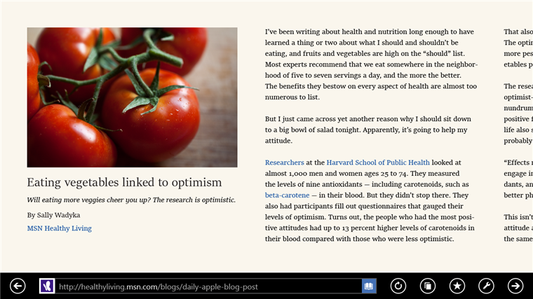 La funzionalità Reading View presenti in IE11 su Windows 8.1.