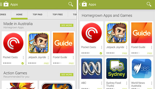 La sezione "Made in Australia" comparsa oggi sullo store Google Play degli utenti australiani