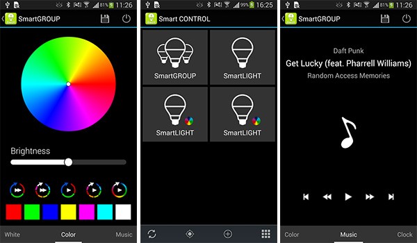 L'applicazione Android e iOS per controllare luminosità e colore della lampadina LED AwoX StriimLIGHT, oltre alla musica riprodotta con l'altoparlante wireless integrato