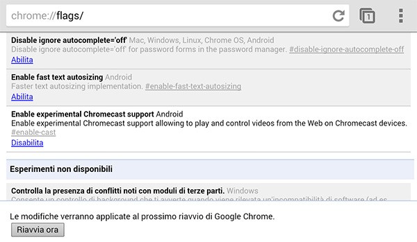Il supporto a Chromecast nascosto tra le impostazioni flags di Chrome Beta sui dispositivi Android