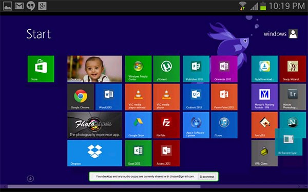 L'interfaccia dell'applicazione Chrome Remote Desktop su Android