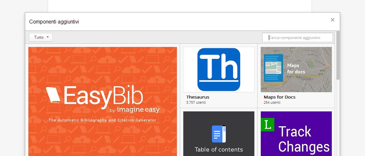 Store di componenti aggiuntivi per Google Docs