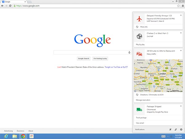 L'assistente Google Now integrato nell'interfaccia del browser Chrome