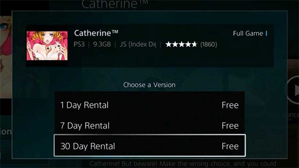 Il titolo Catherine e le opzioni per il noleggio in fase di test su PlayStation Store