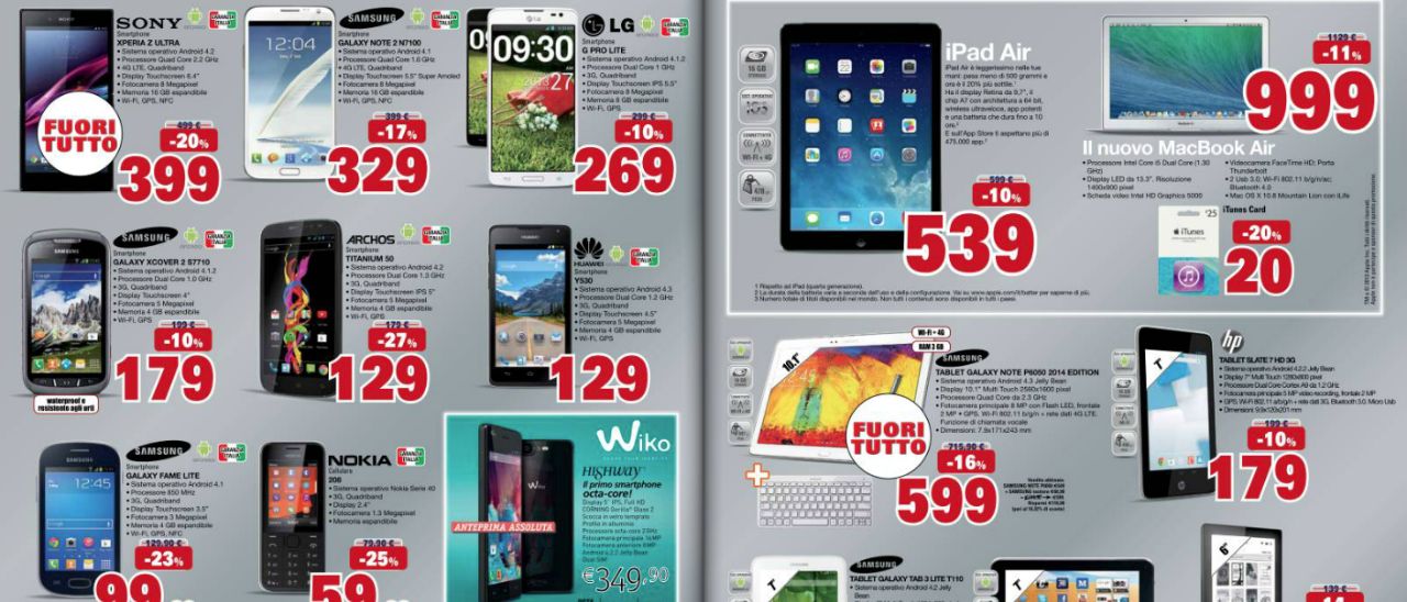Volantino Unieuro, Sony Xperia Z Ultra a 399 euro
