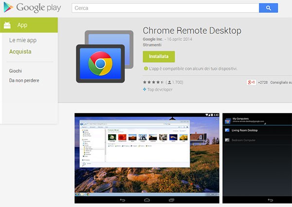Chrome Remote Desktop su Google Play
