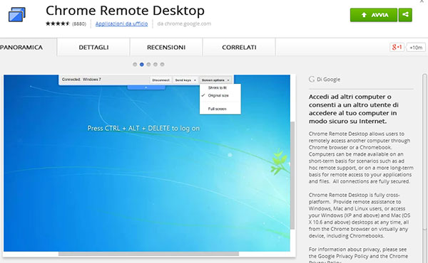 L'estensione Chrome Remote Desktop su Chrome Web Store