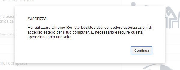 Chrome Remote Desktop: autorizzazioni