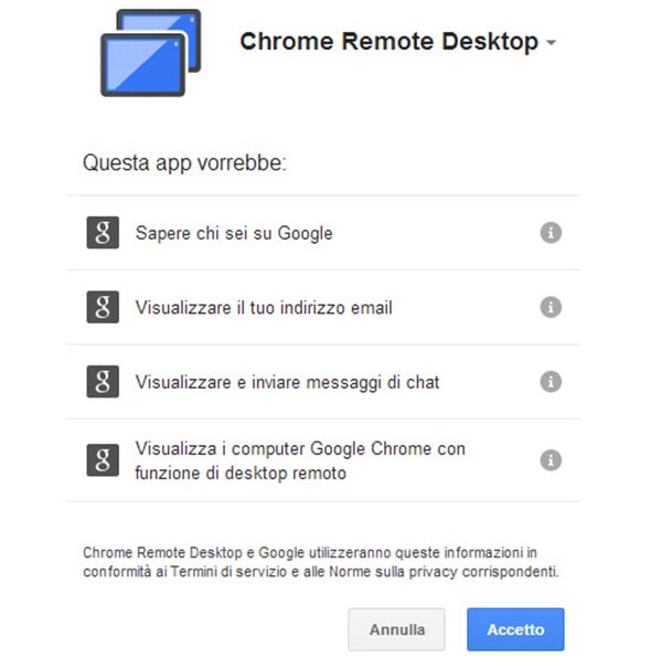 Chrome Remote Desktop: autorizzazioni