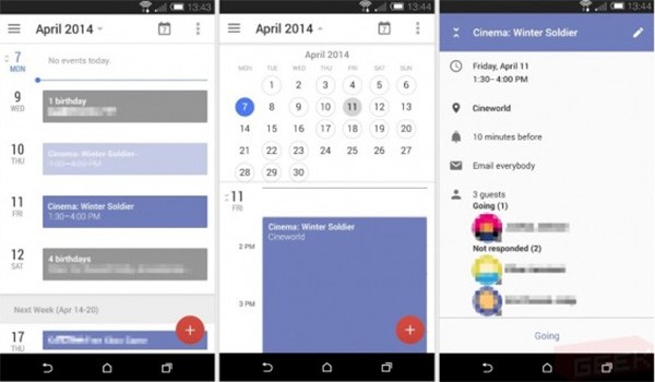 Screenshot per quella che potrebbe essere la nuova interfaccia dell'applicazione Google Calendar su dispositivi Android