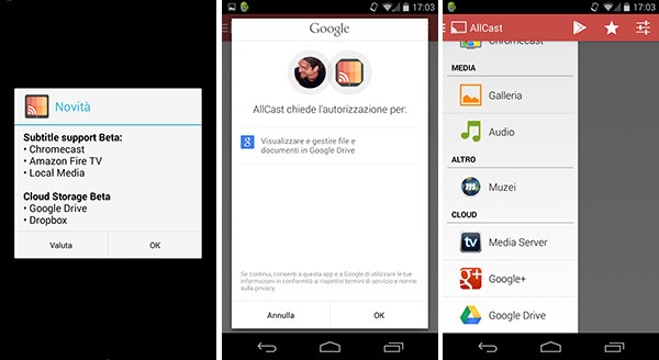 L'applicazione AllCast di Koushik Dutta offre la possibilità di visualizzare sulla TV i contenuti salvati sui server della piattaforma Google Drive